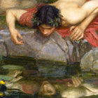 Narcissus by John William Waterhouse width=